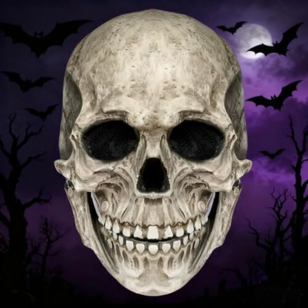 6058 Creepy Halloween Full Head Skull Mask with Movable Jaw, Halloween